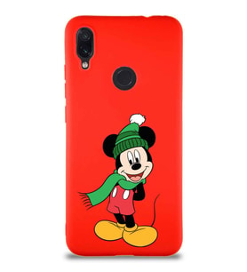 Xiaomi Redmi Note 7 Soft Premier Kapak Mickey Mouse-G Tasarımlı Silikon Kılıf - Kırmızı (Şeffaf)