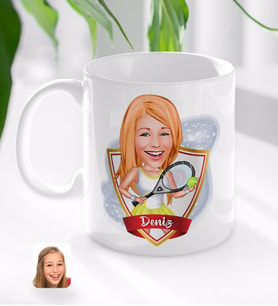 BK Gift Kişiye Özel İsimli Kadın Tenis Oyuncusu Karikatürlü Beyaz Kupa Bardak-2