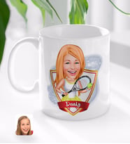 BK Gift Kişiye Özel İsimli Kadın Tenis Oyuncusu Karikatürlü Beyaz Kupa Bardak-2