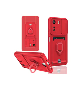 Xiaomi Redmi 13c Kılıf Zuma Kartvizitli Yüzüklü Silikon - Kırmızı