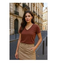 Kadın V Yaka Kısa Kollu Düz T-Shirt