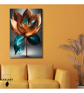 Tekli Dikey Kanvas Tablo Bakır Turkuaz Lotus Çiçeği
