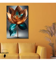 Tekli Dikey Kanvas Tablo Bakır Turkuaz Lotus Çiçeği