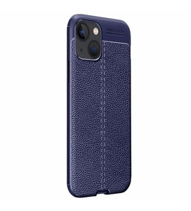 Vendas iPhone 13 Mini Deri Desenli Çift Katmanlı Silikon Kılıf + Seramik Nano Ekran Koruyucu (Lacivert)