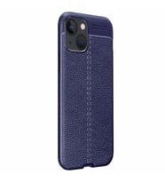 Vendas iPhone 13 Mini Deri Desenli Çift Katmanlı Silikon Kılıf + Seramik Nano Ekran Koruyucu (Lacivert)