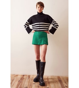 Yırtmaçlı Tweed Şort Etek Yeşil