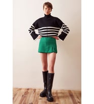 Yırtmaçlı Tweed Şort Etek Yeşil