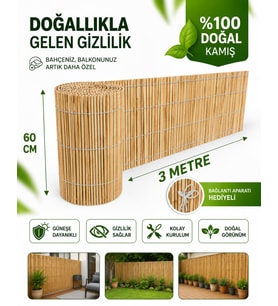 POLYBOTUM Premium Doğal Kamış Hasır Balkon Çiti 60x300 cm Sık Dokuma Dayanıklı Bahçe, Teras ve Balkon İçin Dekoratif Gizlilik Çiti