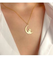 Kişiye Özel 925 Ayar Gümüş Tasarım Hilal Çift Kedi Kolye (Gold)