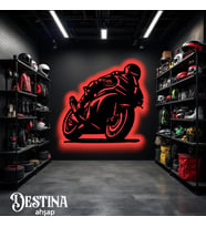 Destina Ahşap Motosiklet Temalı Led Tablo- Kişiselleştirilebilir. (Kırmızı)