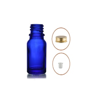 20ml mavi şişe sarı metal düz kapaklı, 24 adet, cam şişe, esans şişesi, yağ şişesi, kozmetik şişesi