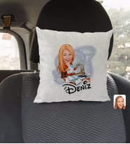 BK Gift Kişiye Özel İsimli Kadın Patron Karikatürlü Kare Araç Koltuk Yastığı-6