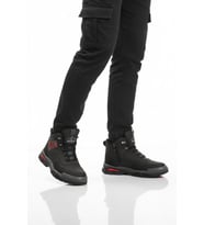 Ayakmod Siyah Gri Kaymaz Taban Fermuarlı Unisex Outdoor Bot 444 G (Siyah-Kırmızı)