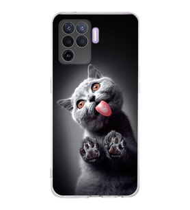 PrintiFy Oppo A94  ile Uyumlu 1mm Slim Fit Kedi 2 050c Baskılı Şeffaf  Kılıf