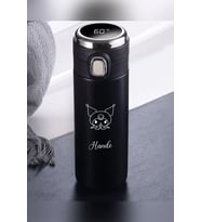 Kişiye Özel 450 ML Dijital Isı Göstergeli Kilitli Kapaklı Paslanmaz Çelik Kuromi Baskılı Termos (Siyah)