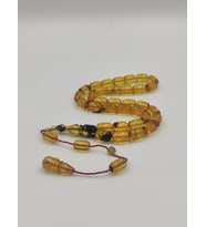 USTA İŞCİLİKLİ SARI & SİYAH  ATEŞ KEHRİBAR TESBİH 8 * 12 MM  KAPSUL KESİM TAKIMLI SİSTEMLİ