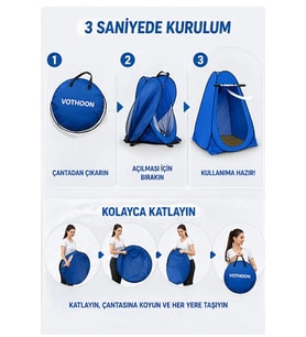Otomatik Kabin Giyinme Çadırı 120x120x190 Cm Üst Halandırma Yan Pencereli Duş &amp; Wc Çadırı Mi