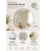 Duvara Yapıştırılan Çift Taraflı Bantlı, Çerçevesiz Dekoratif Ayna 40 cm çapında