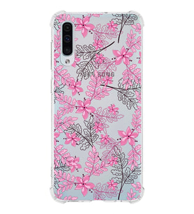Samsung Galaxy A50s Uyumlu Köşe Korumalı Antişok Kapak Floral Pembe Tasarımlı Şeffaf  Kılıf