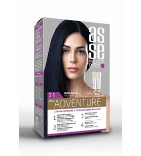 Asse Adventure Set Saç Boyası, Kalıcı ve Canlı Renkler 1+1 Kullanım Seti No1.1 Mavi Siyah