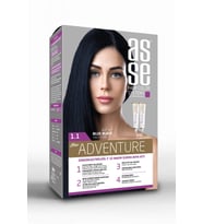Asse Adventure Set Saç Boyası, Kalıcı ve Canlı Renkler 1+1 Kullanım Seti No1.1 Mavi Siyah