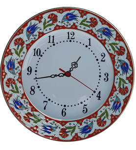 Armada Çini PRT 65 25 Cm Kırmızı Altın Yaldızlı Lale karanfil Desenli Porselen Çini saat