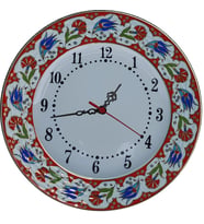 Armada Çini PRT 65 25 Cm Kırmızı Altın Yaldızlı Lale karanfil Desenli Porselen Çini saat