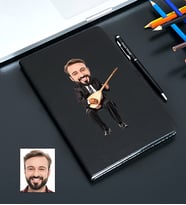 Kişiye Özel Bağlama Tasarımlı Karikatürlü Siyah Defter Kalem Seti 107