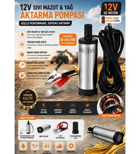 12 Volt Bakır Sargı Sıvı Transfer Pompası Dalgıç Pompa Mazot Pompası - Su - Süt - Sıvı