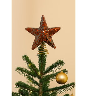 15 cm Bronz Pullu Yaylı Yıldız Ağaç Tepelik – Işıltılı Yılbaşı Ağaç Süsleme Modeli