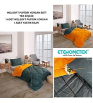 ETE HOMETEX TEK KİŞİLİK LÜX WELSOFT YORGAN SETİ YANSIMA HARDAL 155X215CM 8696474231957