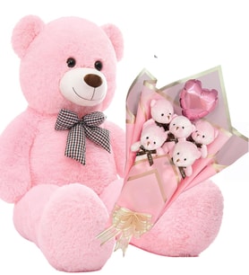Anneler Gününe ÖZEL: Sevimli 90 cm Peluş Ayı ile Pembe Balonlu LED Işıklı Romantik Peluş Ayıcık Buketi- Doğum Günü, Özel Gün, Sevdiklerimize HEDİYE