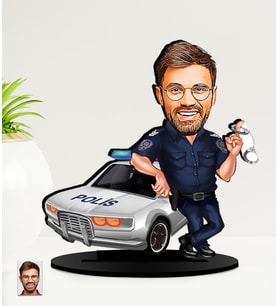 Kişiye Özel Polis  Karikatürlü  Mdf Biblo (Çok Renkli)
