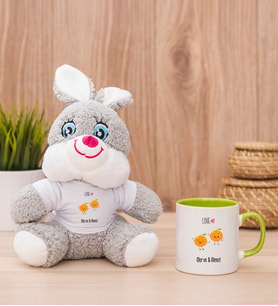 Kişiye Özel Sevimli Mandalinalar Peluş Tavşan ve Yeşil Kupa