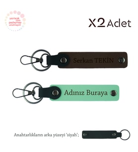 Öğrenciye Anlamlı Jest, İsimli 2’li Anahtarlık Takımı, Yeşil-Koyu Kahve-Siyah
