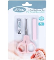 Bebe 3'lü Tırnak Bakım - Tırnak Makası Çıtçıt Tırnak Makası Törpü - Pembe