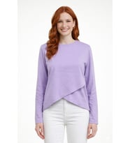 Lila Önü Çapraz Katmanlı Crop Bluz