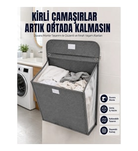 Mey İthalat® Banyo ve Çamaşır Odası İçin Duvara Asılan Katlanabilir Çamaşır Sepeti