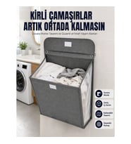 Mey İthalat® Banyo ve Çamaşır Odası İçin Duvara Asılan Katlanabilir Çamaşır Sepeti