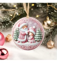 Yılbaşı Çam Ağacı Süsü - 3D Tasarımlı UV Baskılı - Noel Baba ve Çocuklu