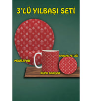 Yılbaşı Temalı 3'lü Bilek Destekli Mousepad Kupa Ve Bardak Altlığı Seti