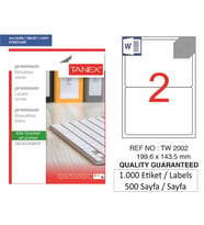 Tanex Lazer Etiket tw-2002 500 A4 Sayfa Laser Etiket 199,6 x 143,5 mm Boyutunda 1 A4 Sayfada 2 Etiket