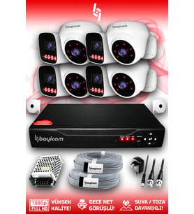 Bayicam 8 Kameralı Zebra 4 İç Kamera Set HDD'siz 5 MP Full HD Gece Görüşlü Güvenlik Kamerası Sistemi