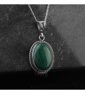 Malahit Doğal Taşlı 925 Ayar Gümüş Minimalist Kolye