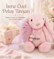 İsme Özel Pembe Peluş Tavşan Bebek Hediyesi Kurdeleli Kişiye Özel Oyuncak