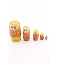 Ahşap Tombul İç İçe Matruşka Bebek Turuncu Set 5li Büyük Boy  