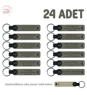 Kül Gri & Sütlü Kahve, Kırk Uçurma Kutlaması İçin Bebeğin İsmine Özel, 24'lü, Hatıra Anahtarlık Set