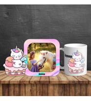 Kişiye Özel Tasarım Unicorn Tasarım Baskılı Kupa Bardak Ve Ahşap Unicorn Tasarım Çerçeve