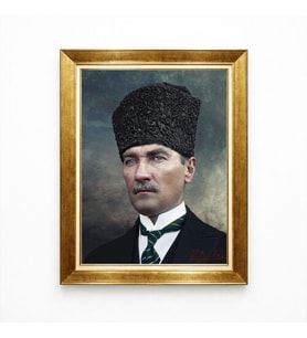 Tablore Kalpaklı Atatürk Portresi Renkli Tablo Altın Çerçeveli Milli Mücadele Temalı Dekor