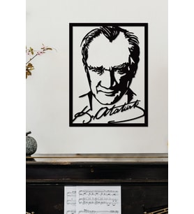 Gowpenart Çerçeveli Atatürk Portresi İmzalı Dekoratif Siyah Metal Duvar Tablosu Ev & Ofis Dekoru Hediye Tablo 1,5 mm Kalınlık